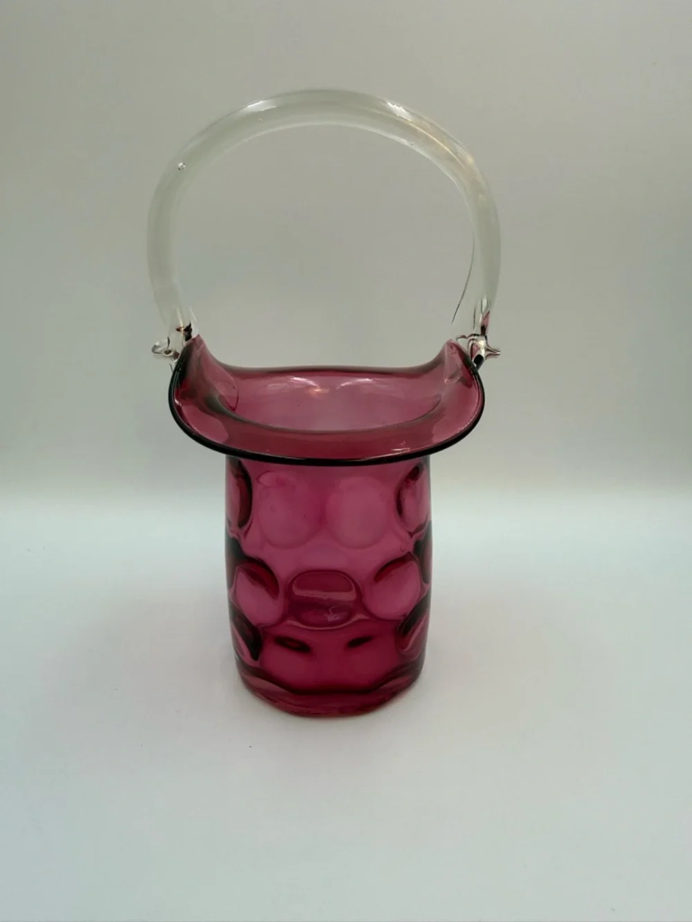 Vintage Cranberry Basket Inverted thumbprint dot Clear Applied Handled - Picture 2 of 8